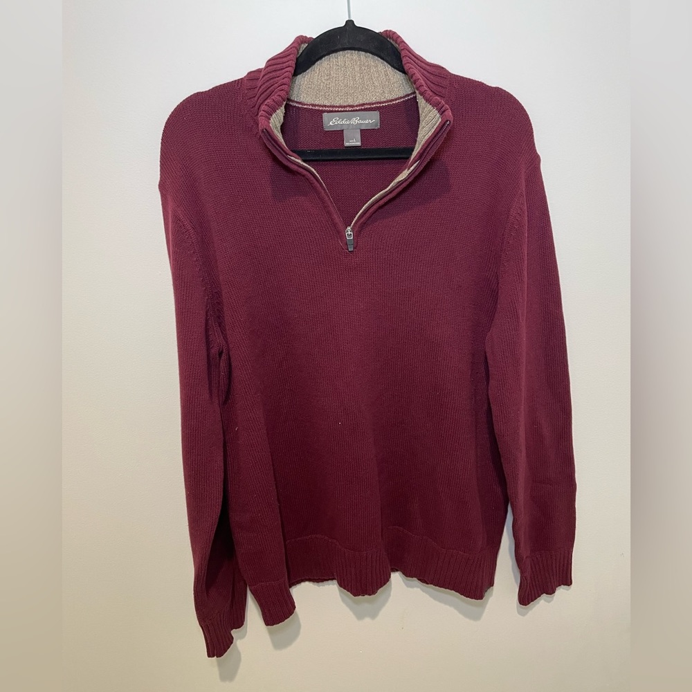 Eddie Bauer Maroon 100% cotton half-zip sweater.‎ Size large. Great fall sweater